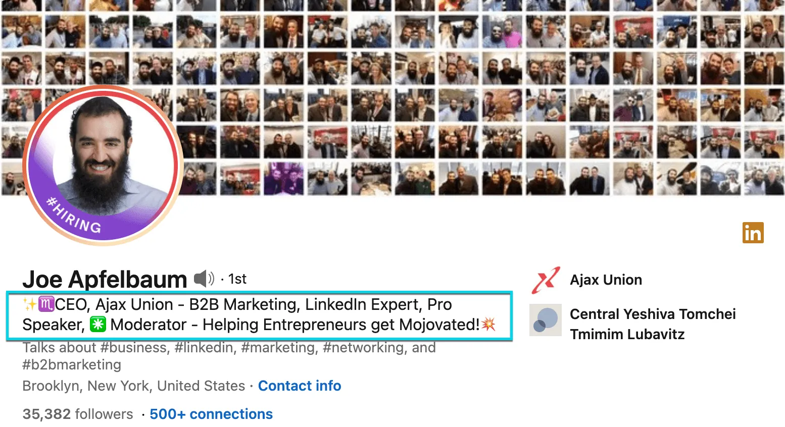 LinkedIn Headline Joe Apfelbaum