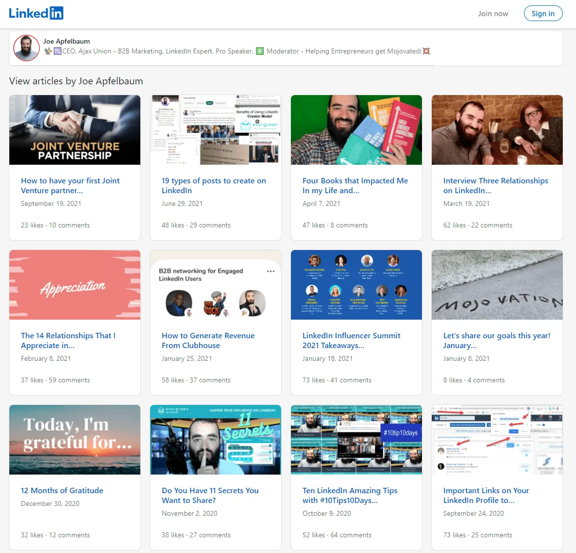 LinkedIn Articles by Joe Apfelbaum