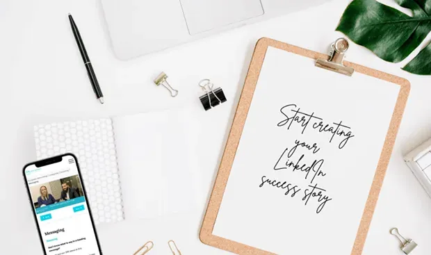 Clipboard that says start creating your LinkedIn success story